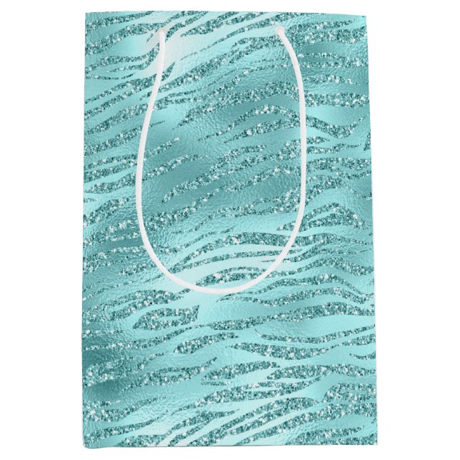 Glitzy Mint Zebra Print Medium Gift Bag (Front)