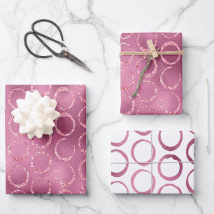 Glitzy Pink Circles Birthday Wrapping Paper Sheet