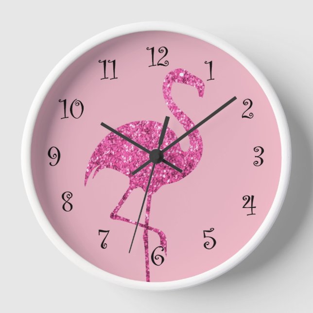 Glitzy Pink Flamingo Waol Decor Clock (Front)
