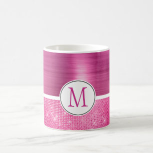 Glitzy Pink Glam Sparkle Monogram Coffee Mug