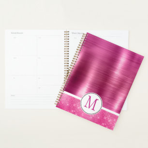 Glitzy Pink Glam Sparkle Monogram Planner