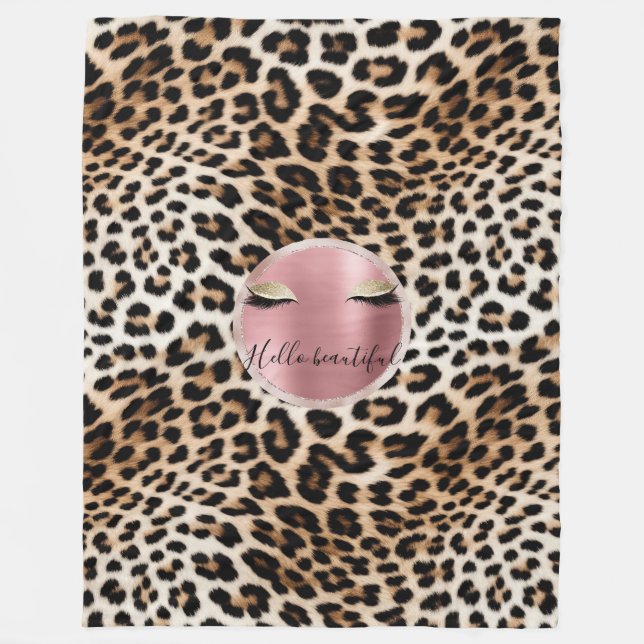 Glitzy Pink Glitter Gold Eyelashes Leopard     Fleece Blanket (Front)