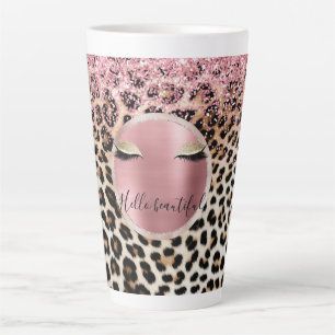 Glitzy Pink Glitter Gold Eyelashes Leopard     Latte Mug