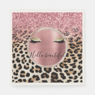 Glitzy Pink Glitter Gold Eyelashes Leopard Napkin