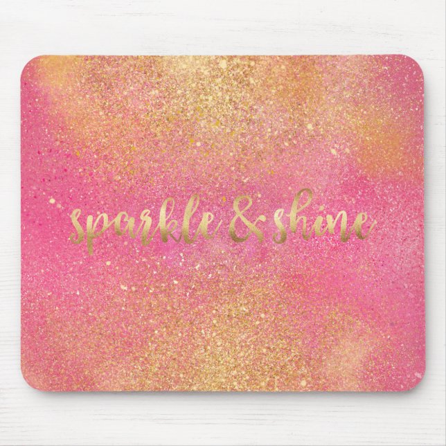Glitzy Pink Gold Sparkle and Shine Mouse Mat (Front)