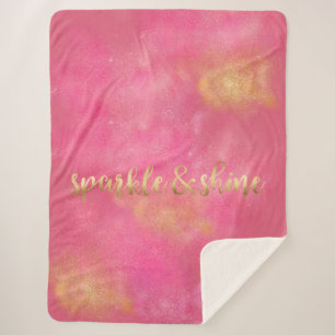 Glitzy Pink Gold Sparkle and Shine Sherpa Blanket