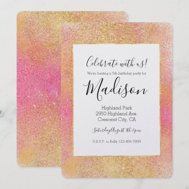Glitzy Pink Gold Sparkle Invitation (Front/Back)