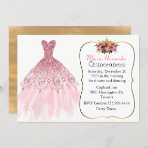 Glitzy Pink Gown Quinceañera Invitation