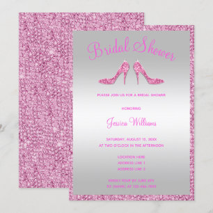 Glitzy Pink Sequins & Stilettos Bridal Shower Invitation