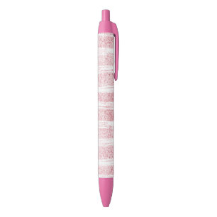 Glitzy Pink Stripes Black Ink Pen