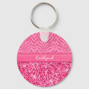 Glitzy Pink Zebra Key Ring