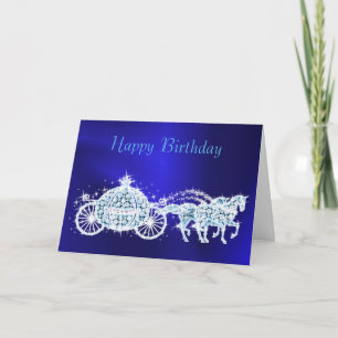 Glitzy Princess Blue Coach & Horses Birthday Card