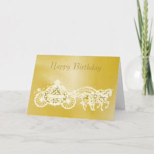 Glitzy Princess Gold Coach & Horses Birthday Card