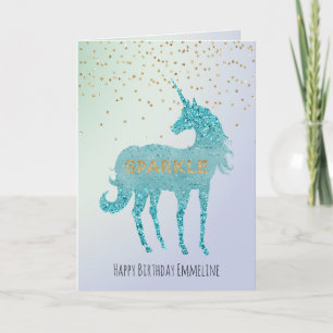 Glitzy Purple Aqua Sparkle Unicorn Name Card