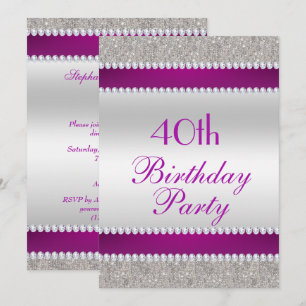 Glitzy Purple & Diamond Gem Birthday Party Invitation