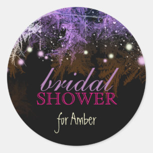 Glitzy Purple Forest Bridal Shower Classic Round Sticker