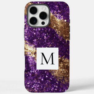 Glitzy Purple Gold Glitter Monogram  iPhone 16 Pro Max Case