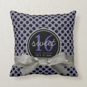 Glitzy Purple Polkadots Personalised Sweet 16 Cushion
