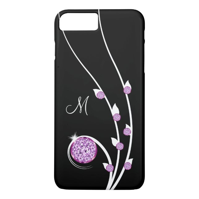 Glitzy Purple Rhinestone Jewel Monogram Case-Mate iPhone Case (Back)