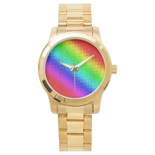Glitzy Rainbow Dazzler, Large Gold Unisex Watch (Front)