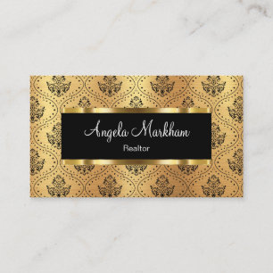 Glitzy Realtor Damask Pattern Business Card
