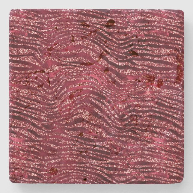 Glitzy Red Glitter Animal Print         Stone Coaster (Front)