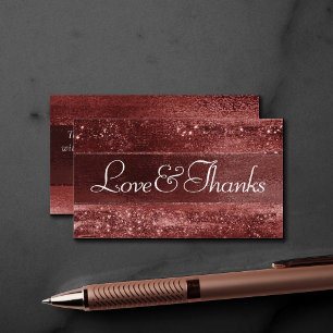 Glitzy Red Glitter Crimson Love and Thanks Enclosure Card
