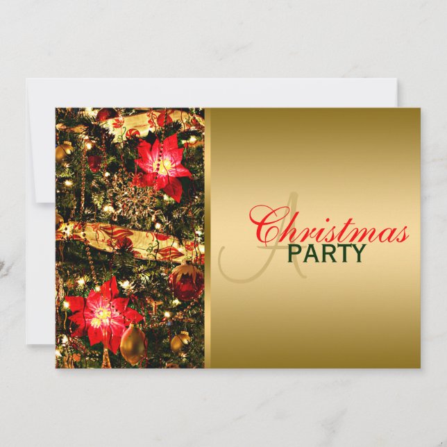 Glitzy Red, Green, Gold Chritsmas Party Invitation (Front)