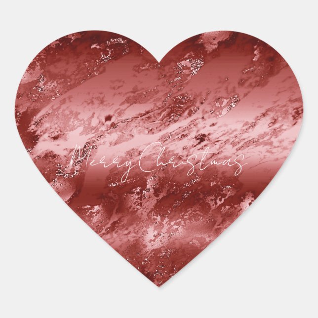 Glitzy Red Ombre Marble      Heart Sticker (Front)