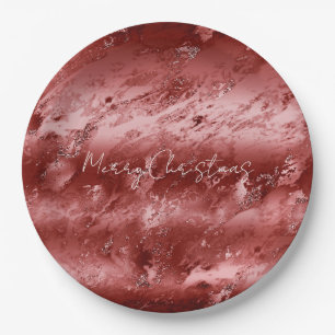 Glitzy Red Ombre Marble Wedding       Paper Plate