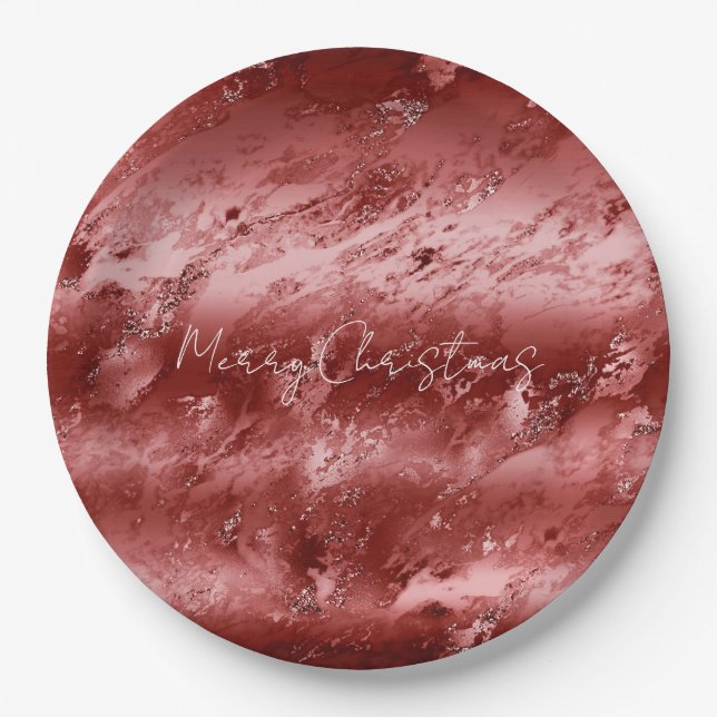 Glitzy Red Ombre Marble Wedding       Paper Plate (Front)