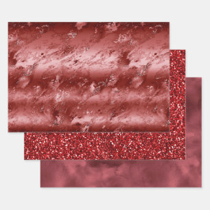 Glitzy Red Ombre Marble    Wrapping Paper Sheet