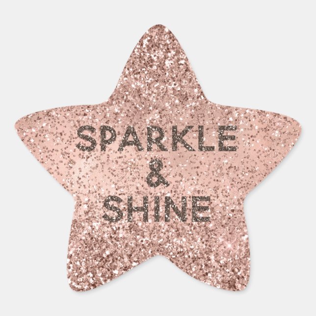 Glitzy Rose Gold Blush Pink Sparkle Glitter    Star Sticker (Front)