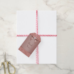 Glitzy Rose Gold Bow & Gem Birthday Party Gift Tags