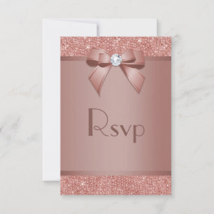 Glitzy Rose Gold Bow & Gem Birthday Party RSVP Card