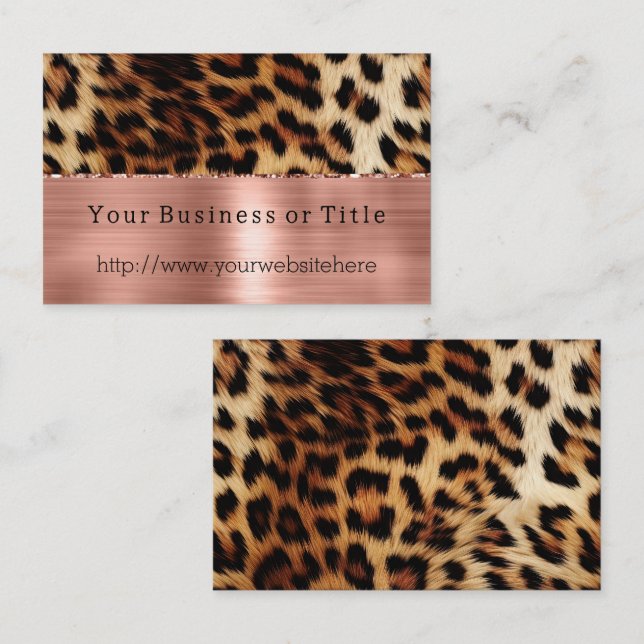 Glitzy Rose Gold Cream Brown Leopard Business Card (Front/Back)