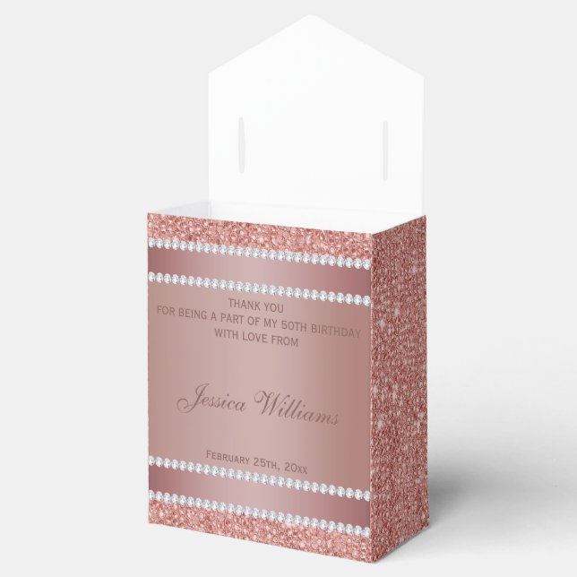 Glitzy Rose Gold & Diamond Gem Birthday Party Favour Box (Opened)