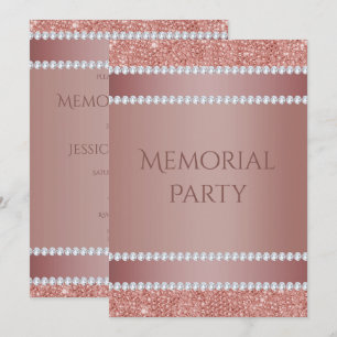 Glitzy Rose Gold & Diamond Gem Memorial Party Invitation