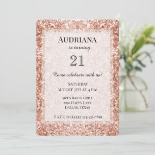 Glitzy Rose Gold Glitter Birthday Invitation