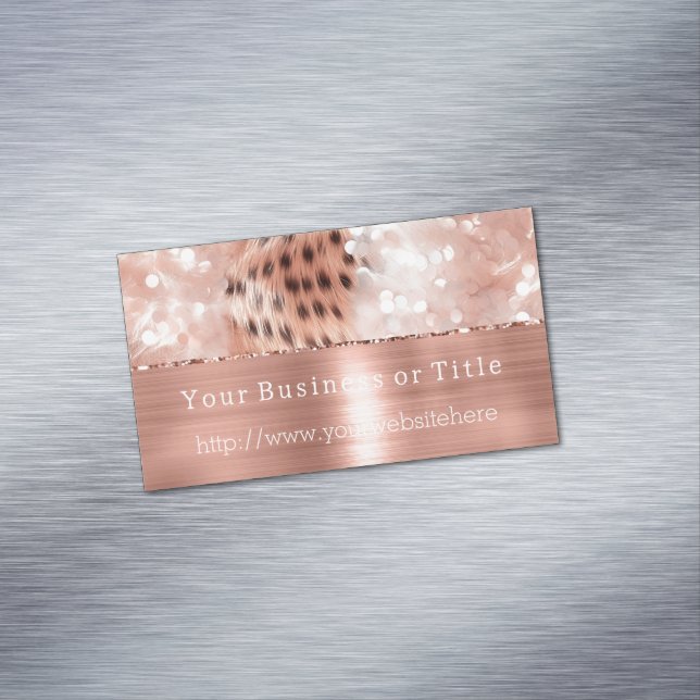 Glitzy Rose Gold Sparkle Cheetah Magnetic Business Card (In Situ)