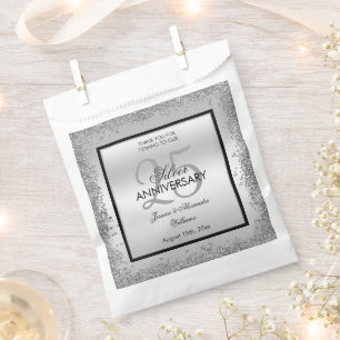 Glitzy Silver & Black 25th Wedding Anniversary Favour Bags