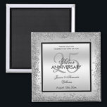 Glitzy Silver & Black 25th Wedding Anniversary    Magnet<br><div class="desc">Beautiful romantic, elegant glitzy and sparkly 25th Wedding Anniversary thank you favour magnet. With a shiny glittery sequin silver border frame over a double silver and single black background..This example is for a 25th Silver Wedding Anniversary but can be used for any event. All text, font and font colour is...</div>