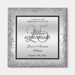 Glitzy Silver & Black 25th Wedding Anniversary    Magnet