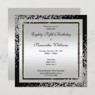 Glitzy Silver Confetti Corners 85th Birthday Invitation