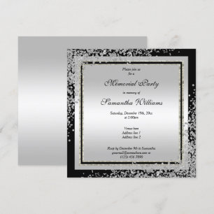 Glitzy Silver Confetti Corners Memorial Party Invitation