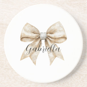 Glitzy Silver Cream Bow Coaster