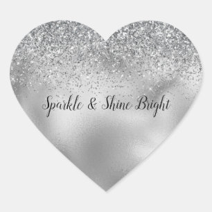Glitzy Silver Glam Sparkle Glitter Heart Sticker