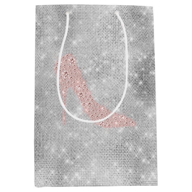 Glitzy Silver Pink Diamond Heels Medium Gift Bag (Front)