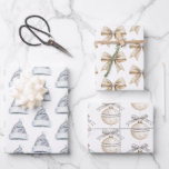 Glitzy Silver Santa Hats Bows Ornaments Christmas Wrapping Paper Sheet<br><div class="desc">Rustic Glitzy Silver Santa Hats Bows Ornaments Christmas</div>