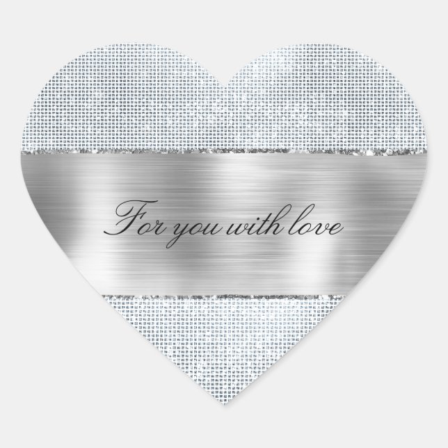 Glitzy Silver Sparkle Wedding Heart Sticker (Front)